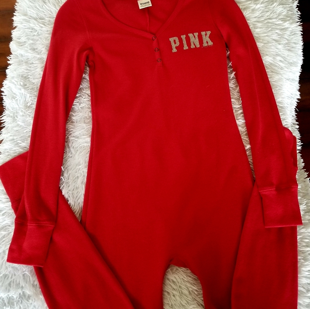 S PINK CHRISTMAS THERMAL PAJAMA ONESIE XS